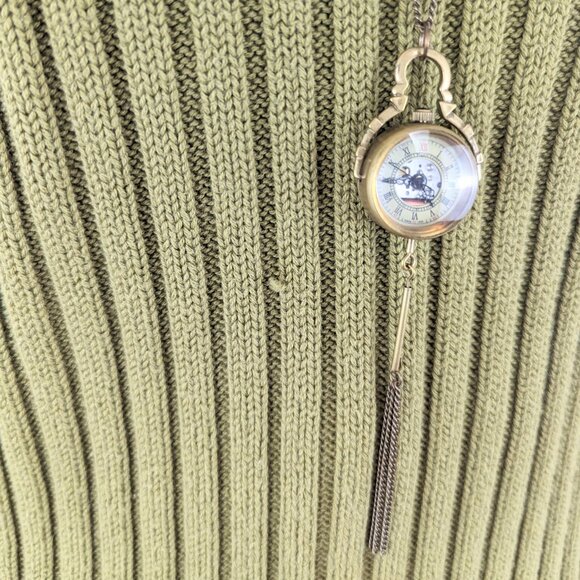 VTG 00s Y2K Conwell Green Ribbed Knit V Neck Long Sleeve Sweater Sz M Grunge - Picture 5 of 6